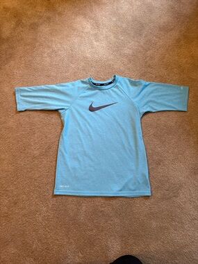 Nike Light Blue Short-Sleeve Athletic Tee with Dark Swoosh